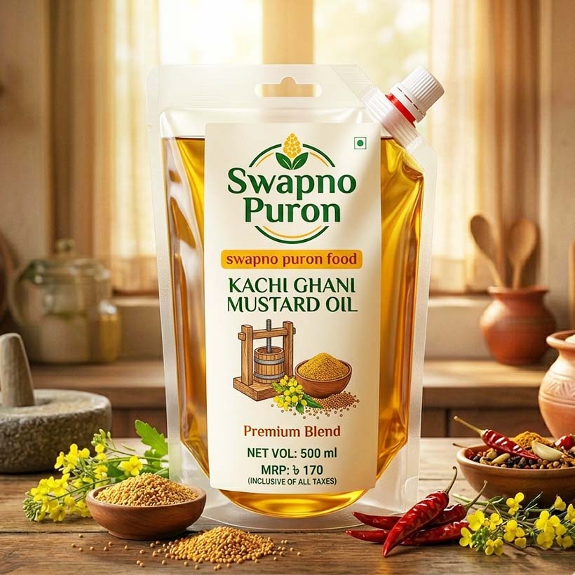 Swapno Puron Kachi Ghani Mustard Oil (500ml Spout Pouch)